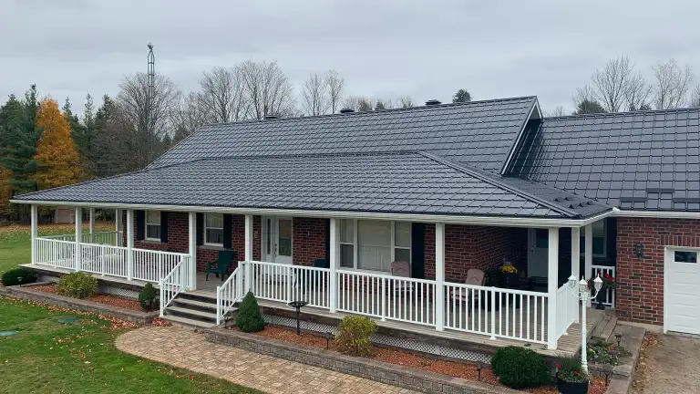 A completed steel tile metal roof